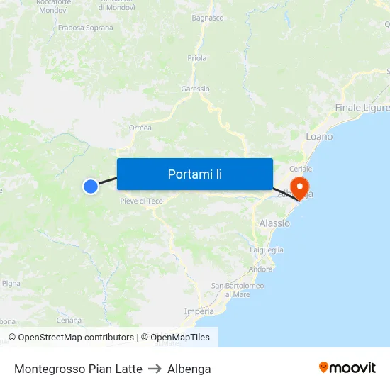 Montegrosso Pian Latte to Albenga map