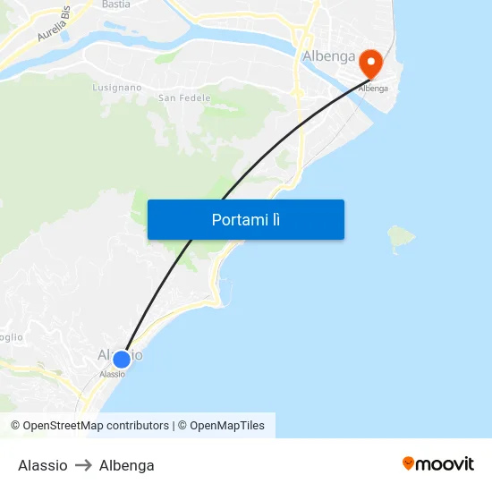 Alassio to Albenga map