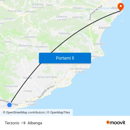 Terzorio to Albenga map