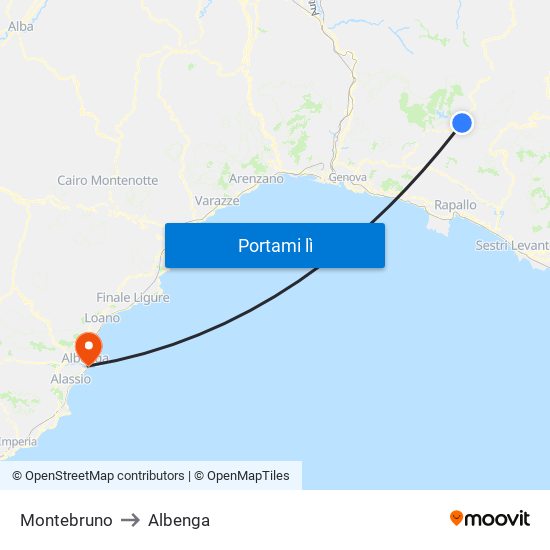 Montebruno to Albenga map