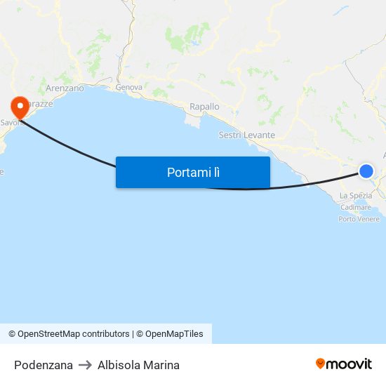 Podenzana to Albisola Marina map