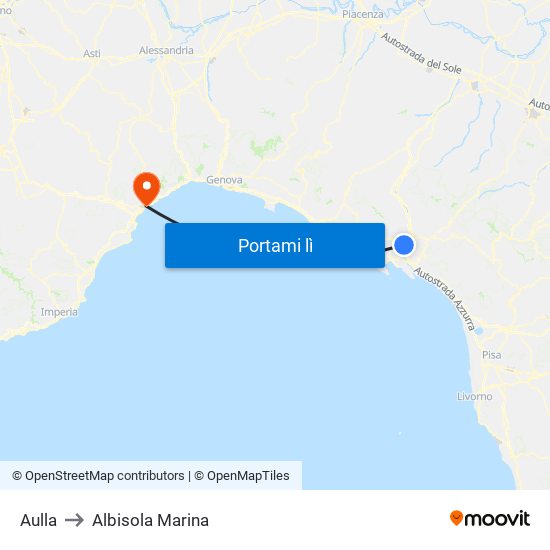 Aulla to Albisola Marina map