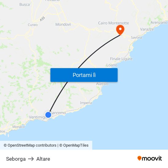 Seborga to Altare map