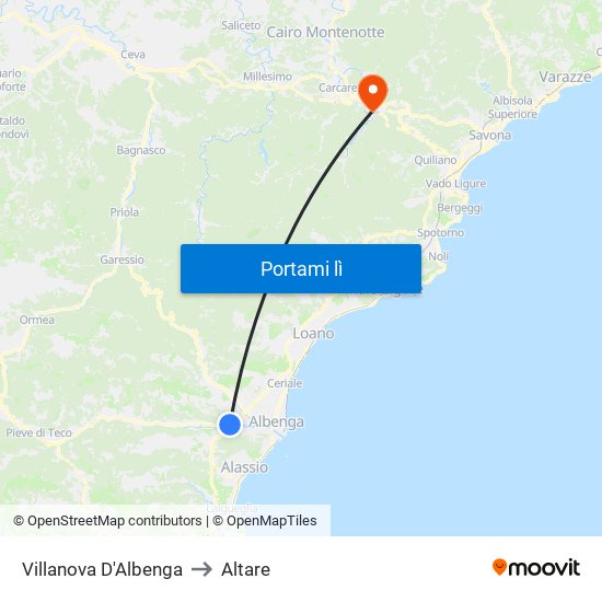 Villanova D'Albenga to Altare map