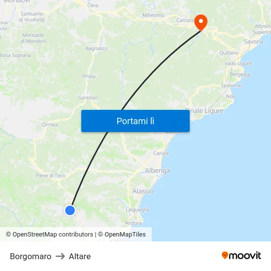 Borgomaro to Altare map