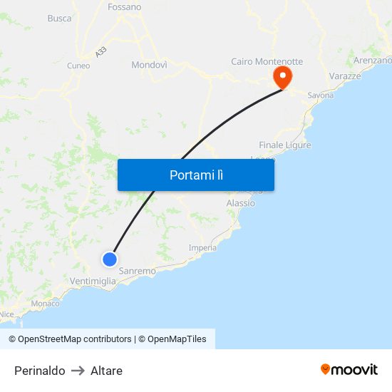 Perinaldo to Altare map