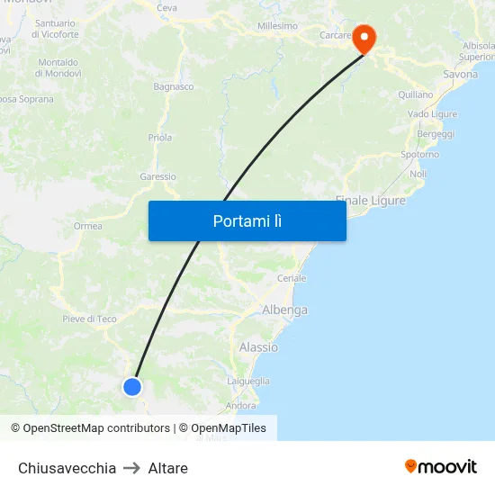 Chiusavecchia to Altare map