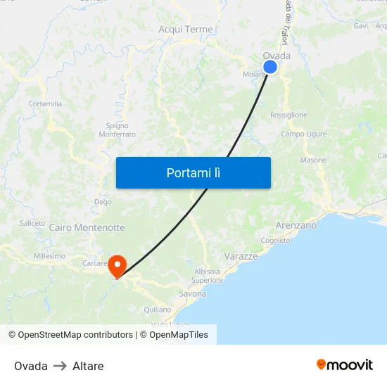 Ovada to Altare map