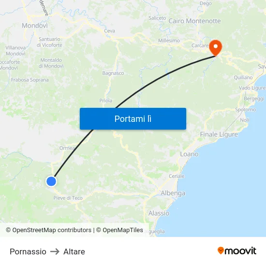Pornassio to Altare map