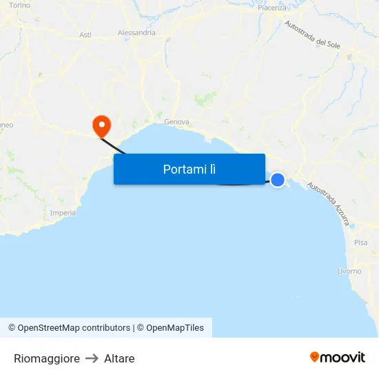 Riomaggiore to Altare map