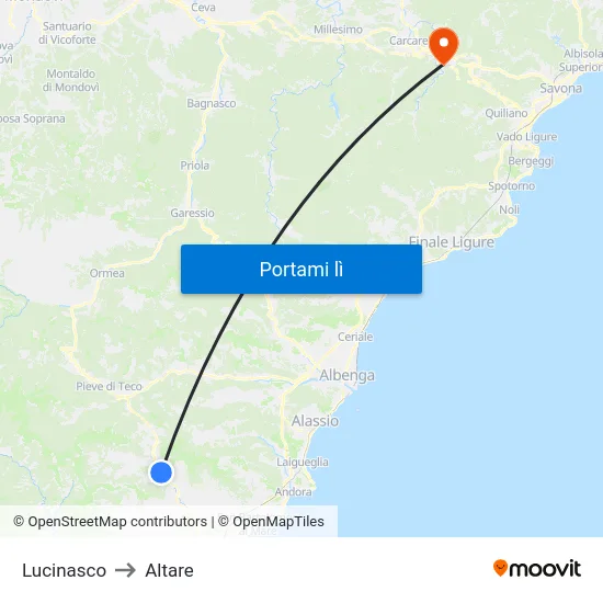 Lucinasco to Altare map