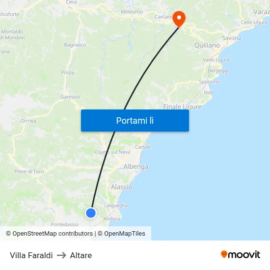 Villa Faraldi to Altare map