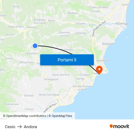 Cesio to Andora map