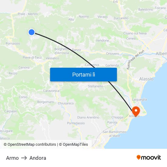 Armo to Andora map