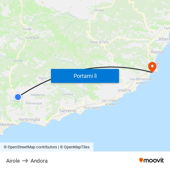 Airole to Andora map
