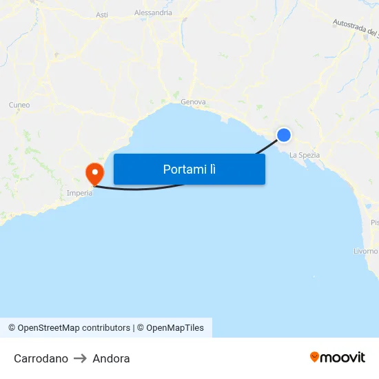 Carrodano to Andora map