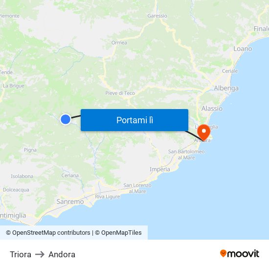 Triora to Andora map