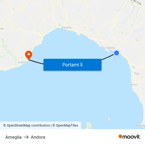 Ameglia to Andora map