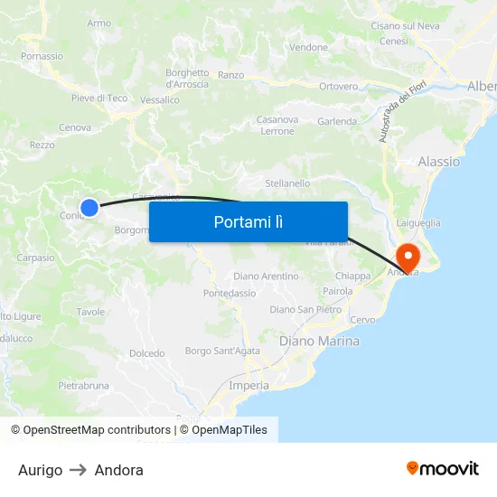 Aurigo to Andora map
