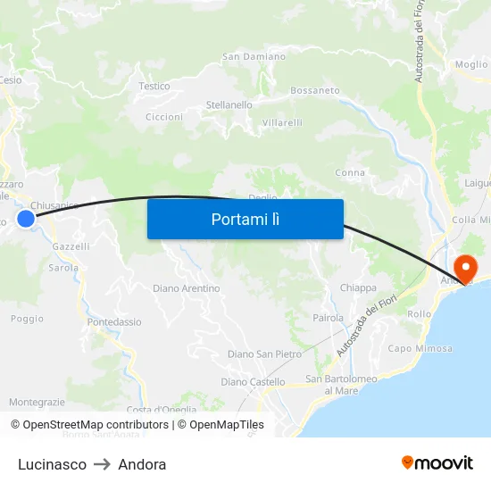 Lucinasco to Andora map