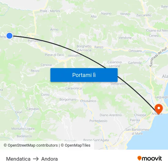 Mendatica to Andora map