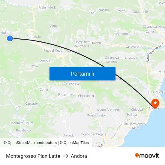 Montegrosso Pian Latte to Andora map