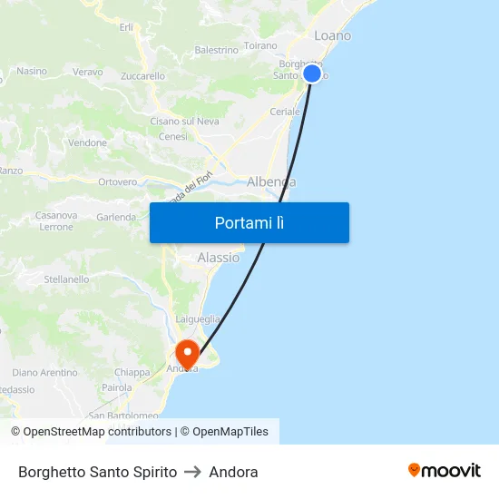 Borghetto Santo Spirito to Andora map