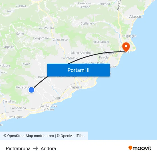 Pietrabruna to Andora map