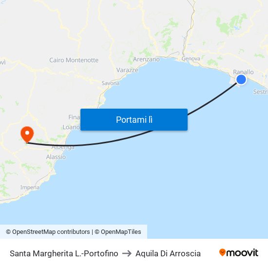Santa Margherita L.-Portofino to Aquila Di Arroscia map