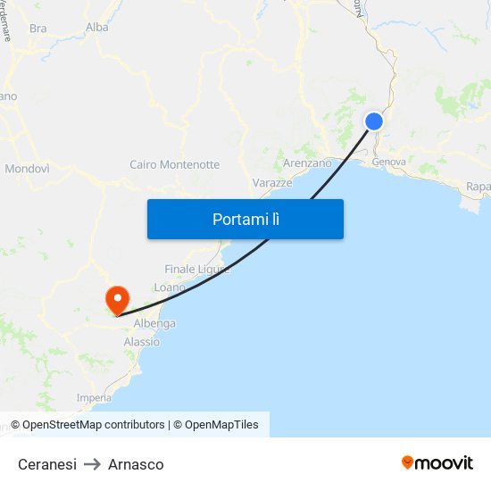 Ceranesi to Arnasco map