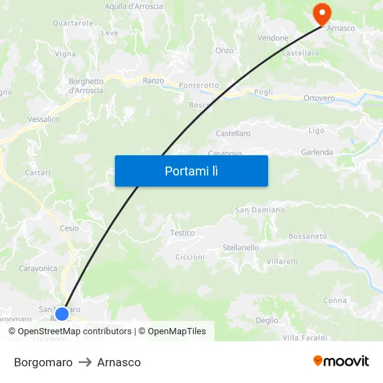 Borgomaro to Arnasco map
