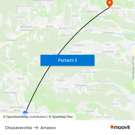 Chiusavecchia to Arnasco map