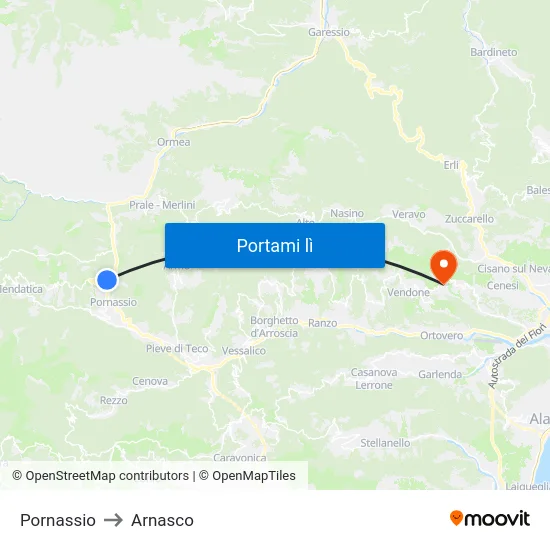 Pornassio to Arnasco map