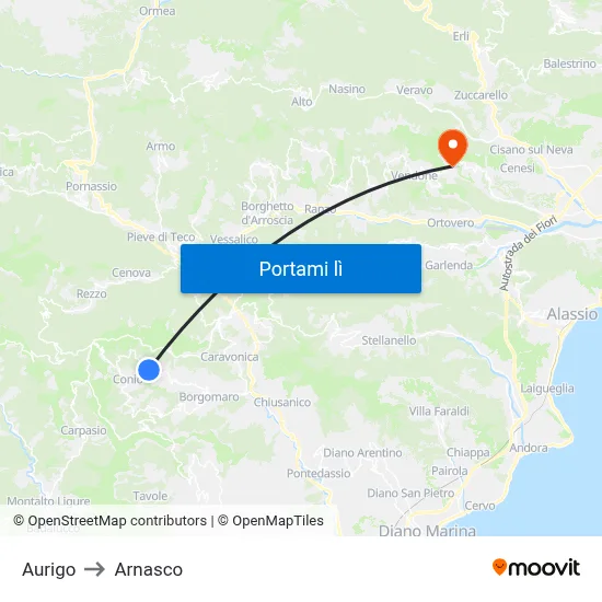 Aurigo to Arnasco map