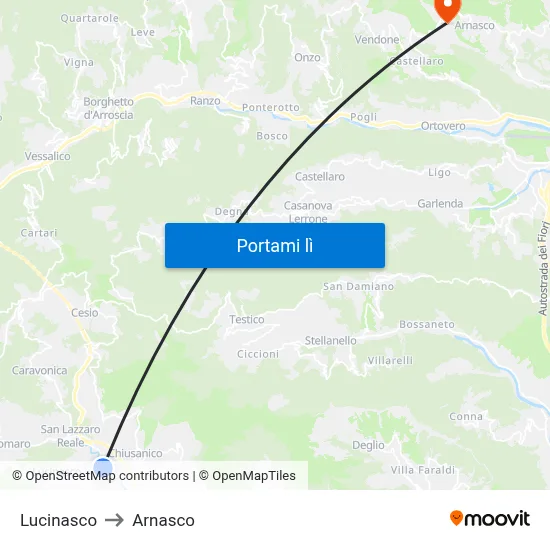 Lucinasco to Arnasco map