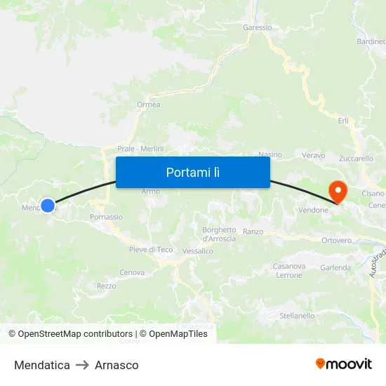 Mendatica to Arnasco map