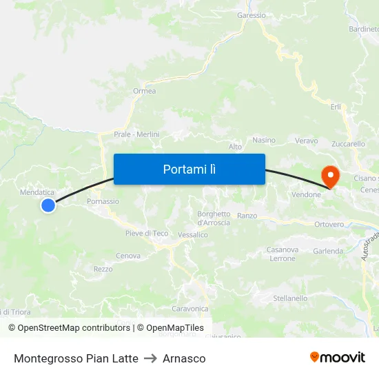 Montegrosso Pian Latte to Arnasco map