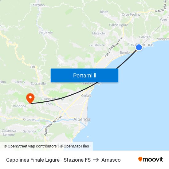 Capolinea Finale Ligure - Stazione FS to Arnasco map