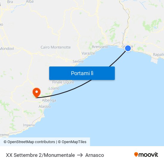 XX Settembre 2/Monumentale to Arnasco map