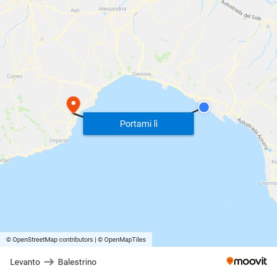 Levanto to Balestrino map