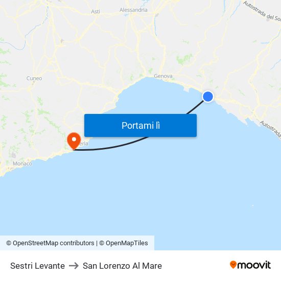 Sestri Levante to San Lorenzo Al Mare map