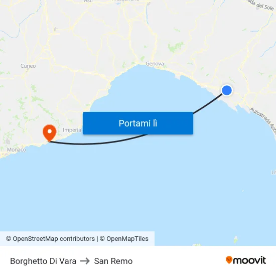 Borghetto Di Vara to San Remo map