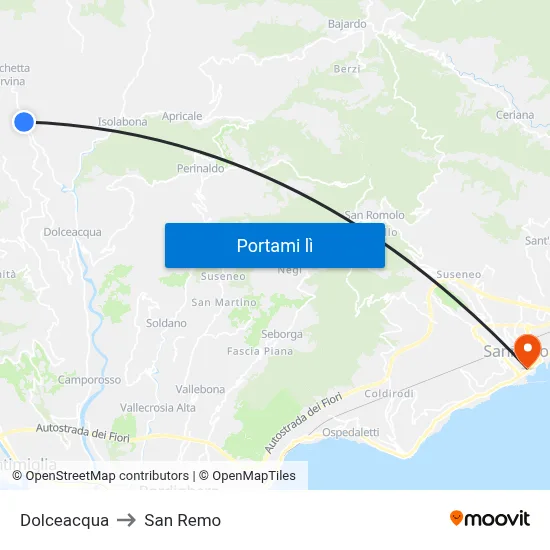 Dolceacqua to San Remo map