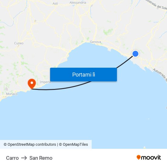 Carro to San Remo map