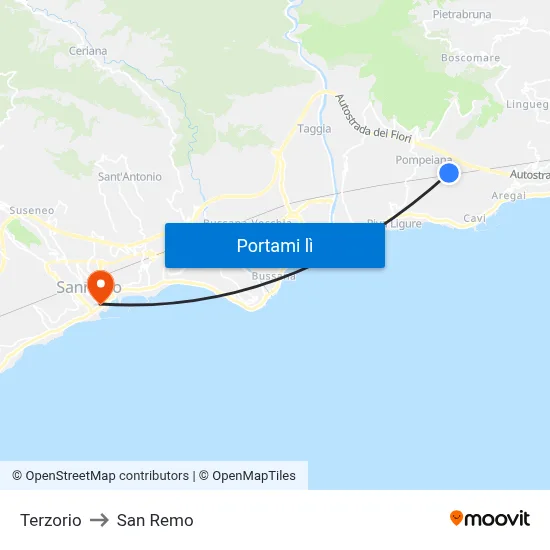 Terzorio to San Remo map