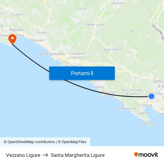 Vezzano Ligure to Santa Margherita Ligure map