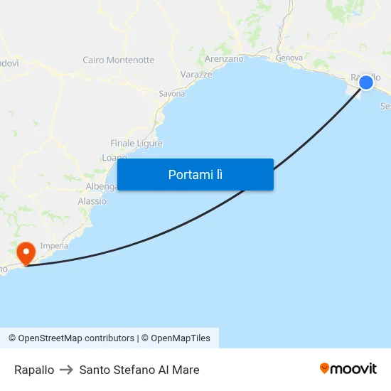 Rapallo to Santo Stefano Al Mare map