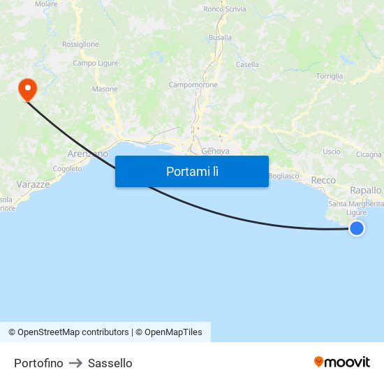 Portofino to Sassello map
