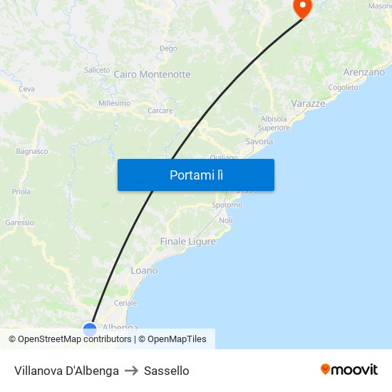 Villanova D'Albenga to Sassello map