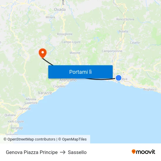 Genova Piazza Principe to Sassello map